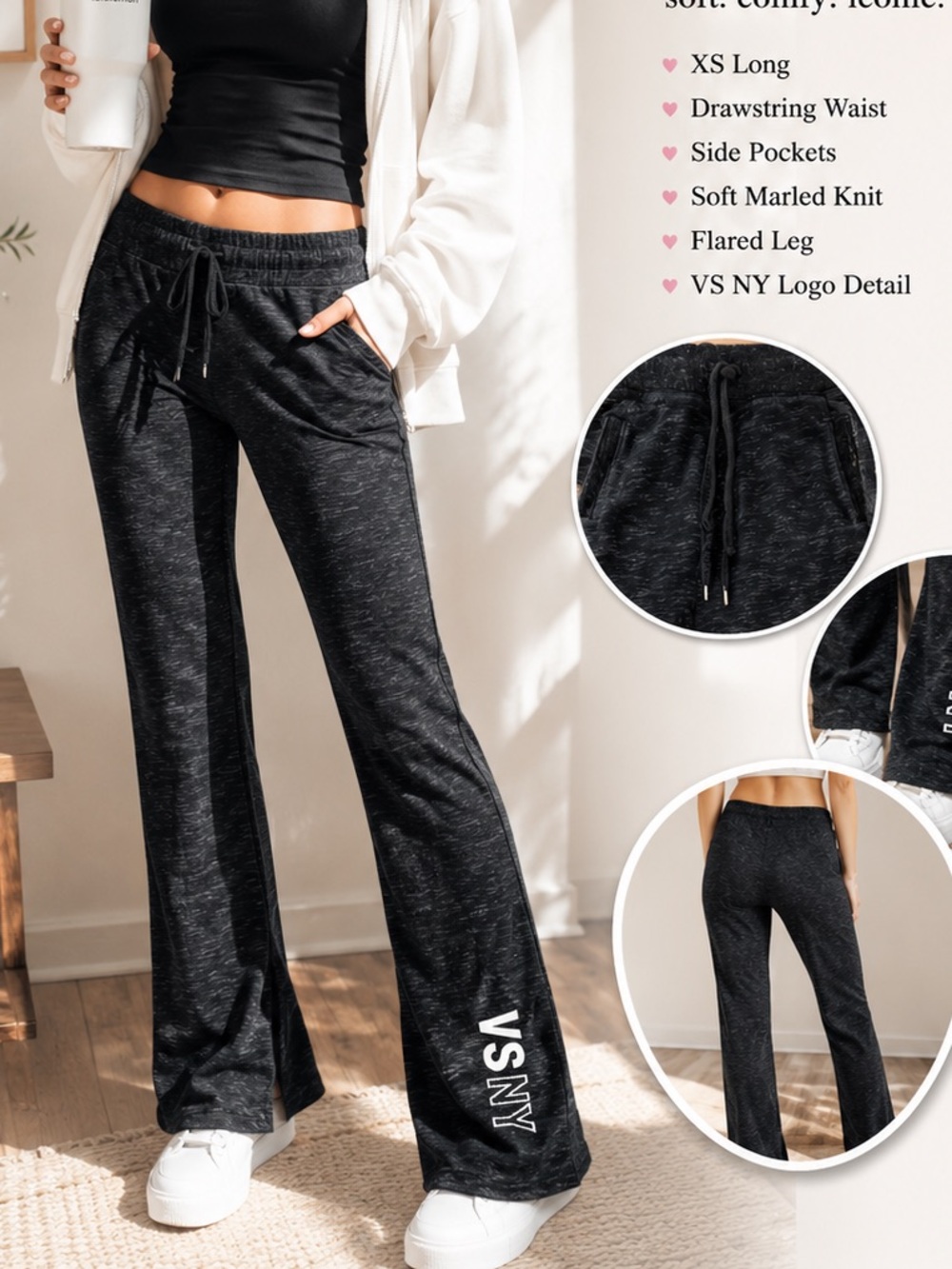 Victoriaβs Secret Marled Lounge Yoga Flare Pants Black Drawstring Cozy,Size XS